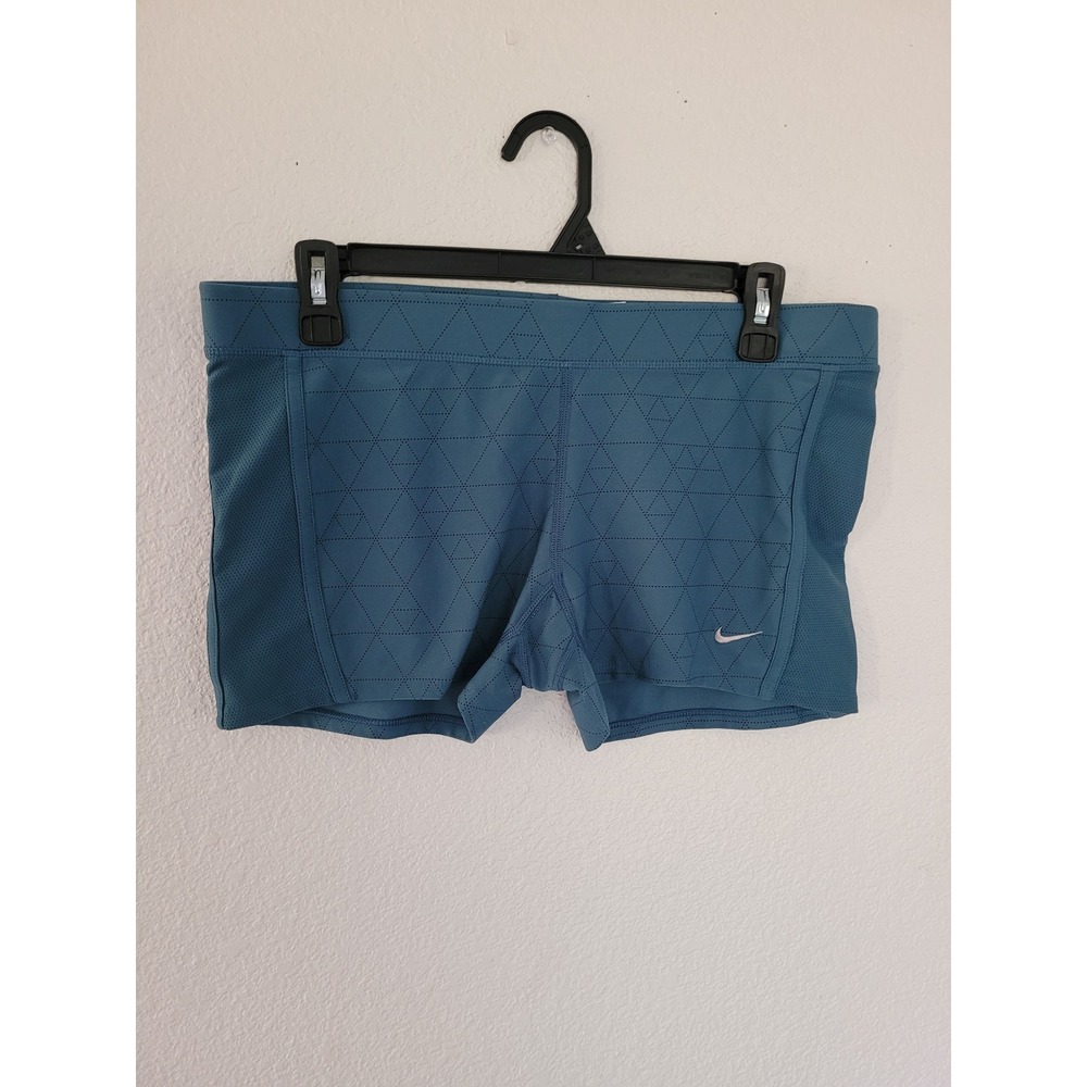 Nike Pro Dri-FIT Womens Teal Geometric Triangle Compression Shorts Size L #P2